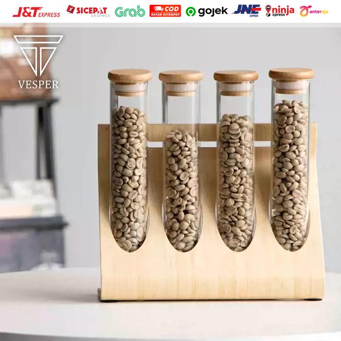 Jual wooden coffee bean tube display rack stand / rak tabung biji kopi ...