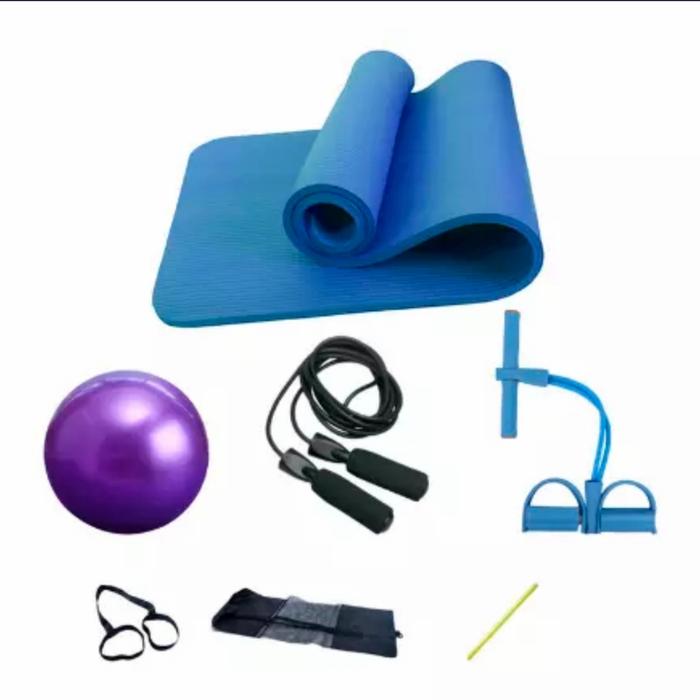 Gambar Matras Yoga NBR + Bola Pilates + Jump Rope + Strand Puller+ Tas Matras - Biru dari DUADUA FIT SHOP undefined Tokopedia