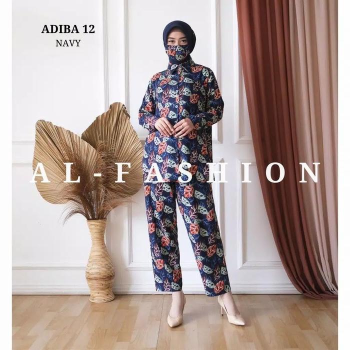 Gambar Baju Setelan Wanita Muslim Celana Set Rayon Viscouse Premium - adiba 12 navy, all size To XL dari @Rose Store undefined Tokopedia