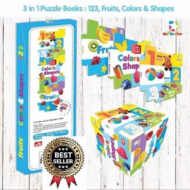 Gambar OPREDO 3 IN 1 PUZZLE Books ABC Animals,Objects/123,Colors&Shape,Fruits - 123 (box biru) dari Minibabycare Books undefined Tokopedia