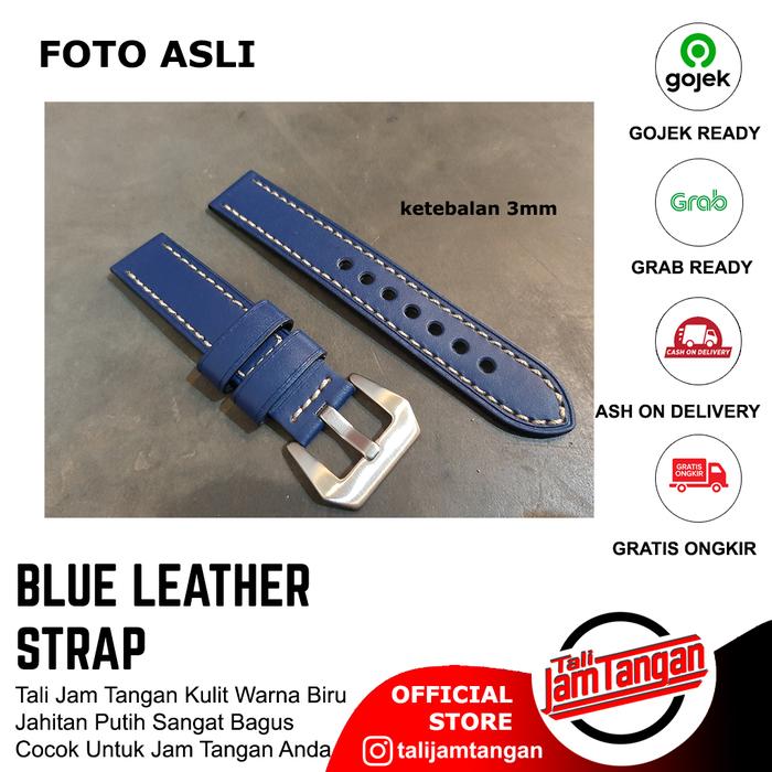 Gambar Tali Jam Tangan Kulit Warna Biru Jahitan Putih Ukuran 20mm, 22mm, 24mm - Biru, 20mm dari Tali Jam Tangan com Kota Tangerang Selatan Tokopedia
