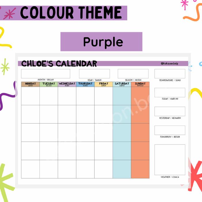 Gambar Kids Calendar Wipe Clean Board / Papan Kalender Aktivitas Anak - Ungu, Inggris dari Kakayon.bdg undefined Tokopedia