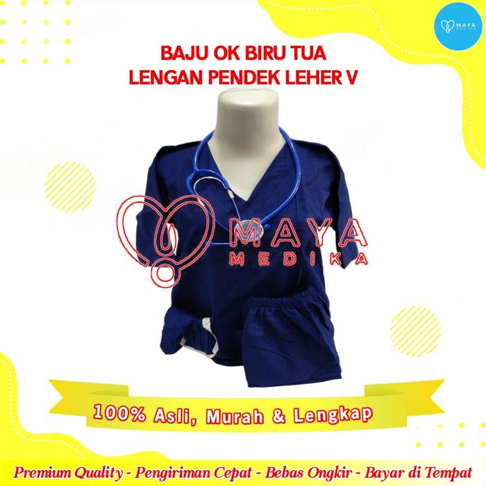Gambar Baju OK / Biru Tua / Lengan Pendek / Baju Leher V / Celana Karet - Biru, M dari Maya Medika Makassar undefined Tokopedia