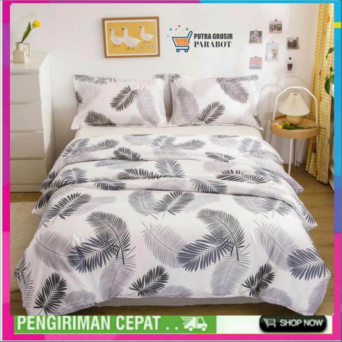 Gambar SARUNG SELIMUT TEBAL / COVER DUVET IMPORT MOTIF FREE 2 SARUNG BANTAL - GREY LEAF, 160 X 200 CM dari PUTRA GROSIR PARABOT undefined Tokopedia