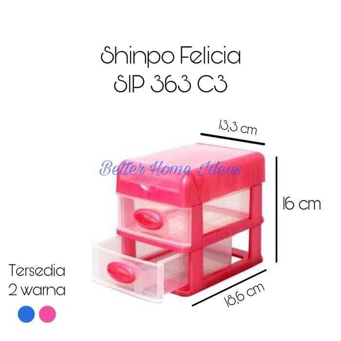 Gambar Laci Plastik Mini 3 Susun (2+1) - Shinpo Felicia SIP 363 C3 - ORI - Pink dari Better Home Ideas undefined Tokopedia