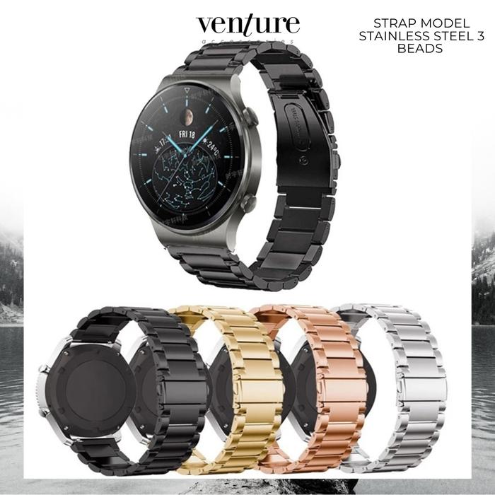 Gambar STRAP HUAWEI WATCH GT2 GT 2 PRO 22MM STAINLESS STEEL 3 BEADS - Black dari Venture Accessories undefined Tokopedia