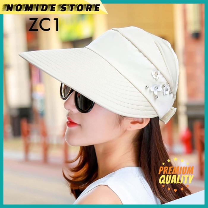 Gambar Topi Pantai Wanita Fashion Korea Import Hat Visor Lebar Lipat Anti UV - ZC1-CREAM dari NOMIDE STORE undefined Tokopedia