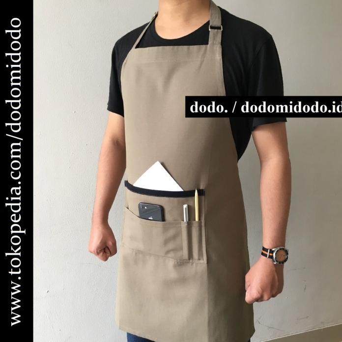 Gambar Apron Celemek Barista - Kanvas Premium Handmade - Tali leher Full Body - coklat muda dari dodomidodo undefined Tokopedia