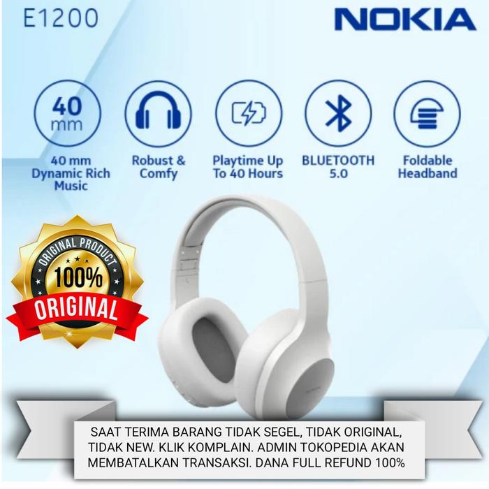 Gambar Nokia Wireless Bluetooth 5.0 Headphone / Headset with Mic E1200 ORI - Putih dari Palem88 undefined Tokopedia