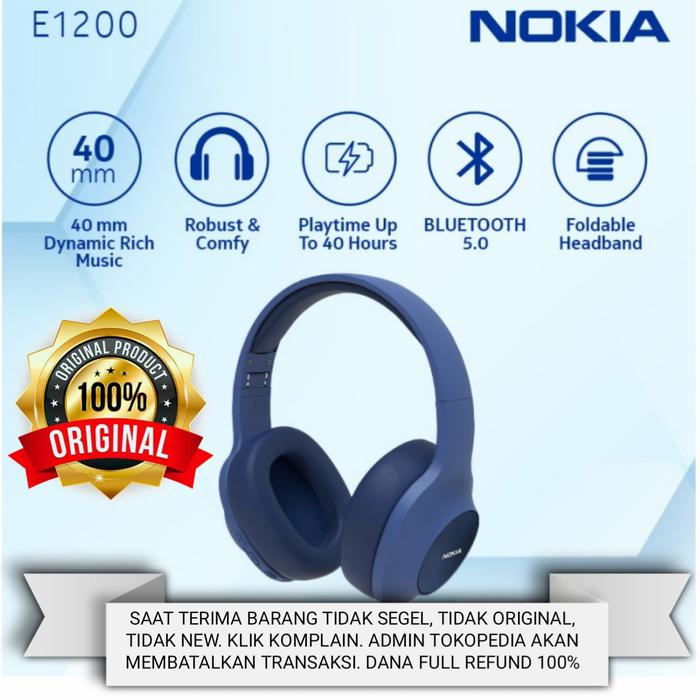 Gambar Nokia Wireless Bluetooth 5.0 Headphone / Headset with Mic E1200 ORI - Biru dari Palem88 undefined Tokopedia