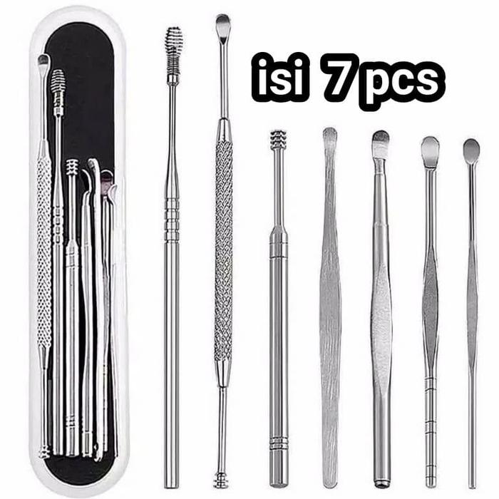 Gambar alat pembersih kotoran telinga korek kuping stainless steel 7 pcs dari Homespiration undefined Tokopedia