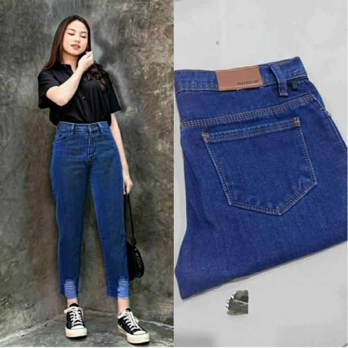 Gambar CELANA JEANS WANITA BOYFRIEND SOBEK BAWAH - dark blue, 30 dari Dafan_store undefined Tokopedia