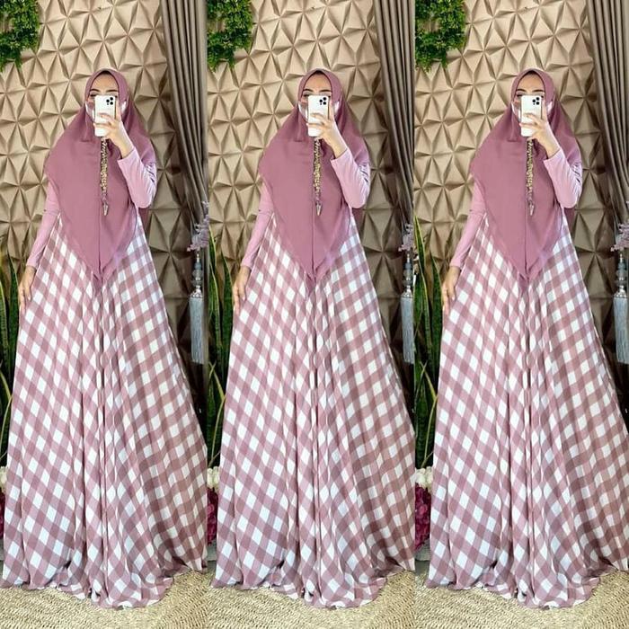 Gambar Baju Gamis Wanita Muslim Set Khimar Khasandra Syari Ceruty Babydoll - vhia dusty dari EVLYN OLSHOP undefined Tokopedia