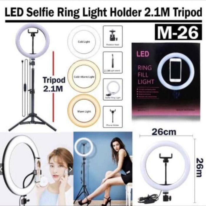 Gambar RING LIGHT LED 26CM LAMPU 26 CM MAKE UP VLOG RINGLIGHT + TRIPOD 2.1M - Tripod+ring M26 dari Sharon acc undefined Tokopedia