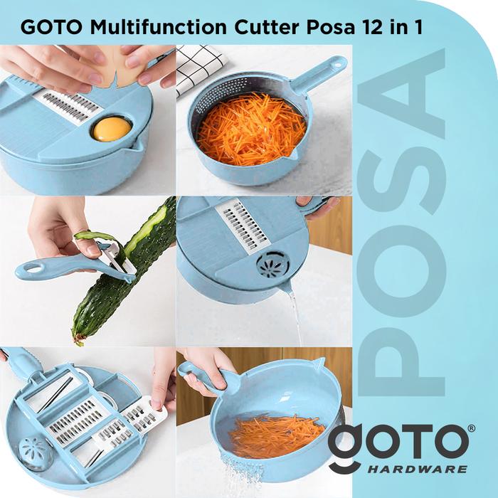 Gambar Alat Pemotong Sayur 12IN1 Multifungsi Cutter Peeler Parutan Serbaguna - Biru dari Goto Living undefined Tokopedia