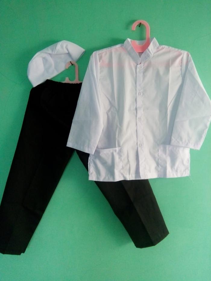 Gambar Seragam | Baju Muslim Setelan Koko Putih Celana Hitam - 7 Tahun dari zarkababyshop undefined Tokopedia