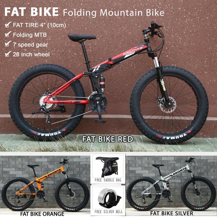 Gambar Fat Bike MTB Folding Mountain Bicycle 7 Speed Sepeda Gunung Ban Gendut - Red dari ISAK Billiard Sports Co. undefined Tokopedia