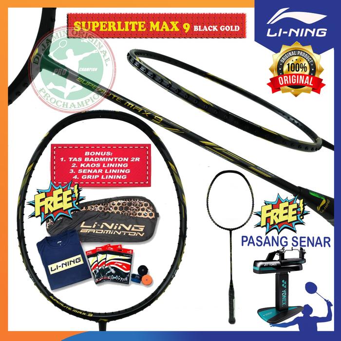 Gambar LINING SUPERLITE MAX 9 RAKET BADMINTON ORIGINAL - PKT AP6, Black Gold dari PROCHAMPION undefined Tokopedia
