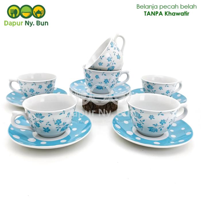 Gambar 6 Pasang Cangkir Kopi Teh Set Polkadot Fleur - Biru Muda dari dapurnybun undefined Tokopedia