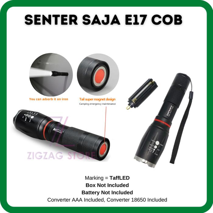Gambar Paket Senter Taffware E17 COB XML T6 8000 Lumens Waterproof - Senter Saja dari ZigZag-Store undefined Tokopedia