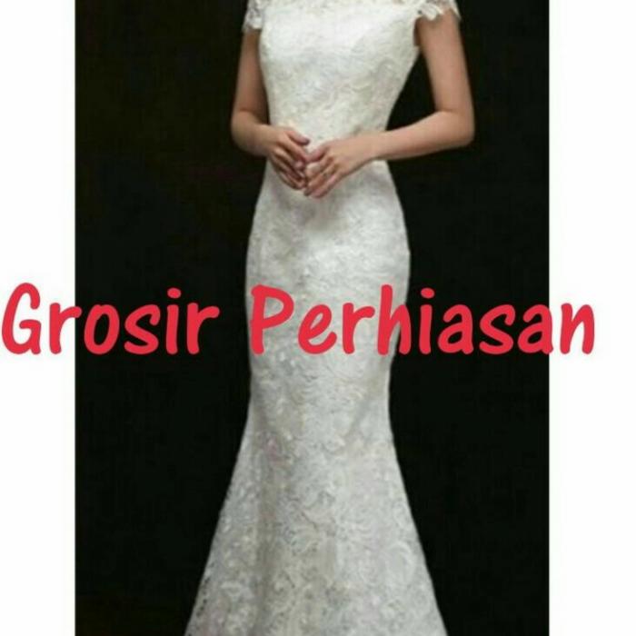 Gambar WEDDING DRESS / BAJU AKAD NIKAH / LONG DRESS PUTIH / GAUN FULL BROKAT - Putih, S dari GROSIR PERHIASAN 2 undefined Tokopedia