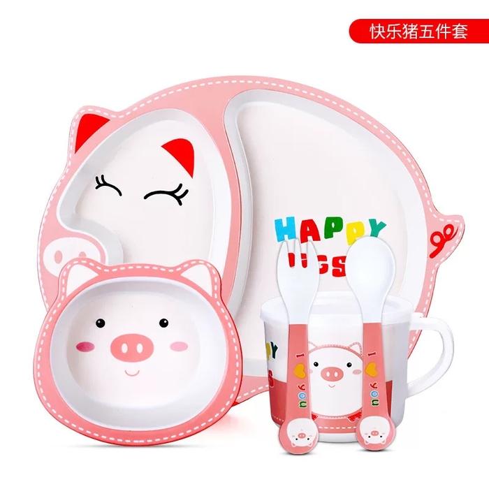 Gambar Eco Bamboo Fiber Feeding kids Set / Peralatan makan bayi / Piring anak - Full babi dari Lilium undefined Tokopedia