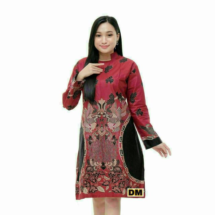 Gambar Atsan batik wanita Tunik batik new 2021 terlaris kode 03 - Kluwong Merah, M dari Halong Jaya Batik undefined Tokopedia