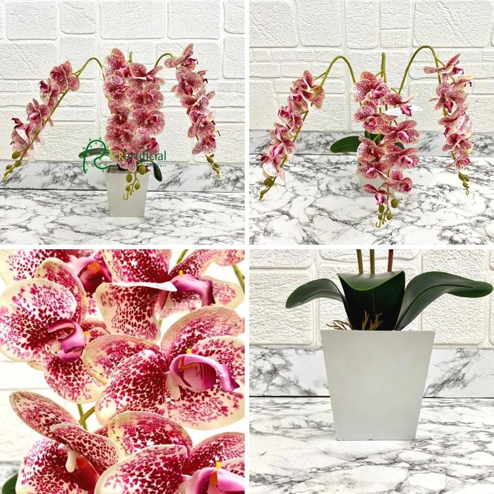 Gambar Bunga Hias Anggrek Bulan X3 Tangkai Juntai Latex Vas Kayu Artificial - Putih Ungu dari Rickartificial undefined Tokopedia