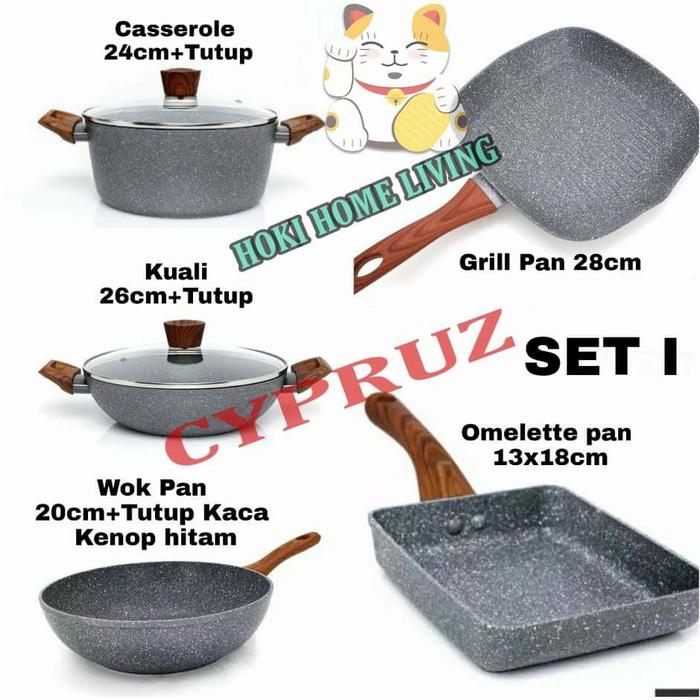 Gambar Kuali Marble Set Lengkap Panci Cypruz Casserore Kuali Fry pan Wok Pan - SET I dari Hoki Home Living undefined Tokopedia