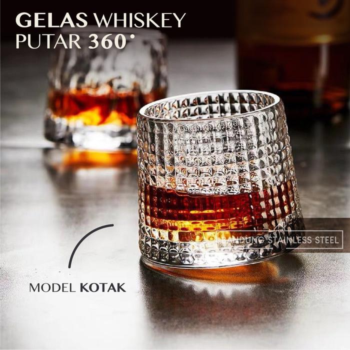 Gambar Gelas Whiskey Putar 150ml Kaca Kristal Unik Tebal Spinning Glass Gangs - KOTAK dari Bandung Stainless Steel undefined Tokopedia