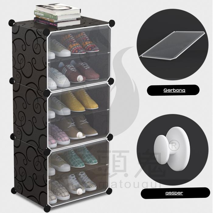 Gambar Rak Sepatu Plastik Portable Bongkar Pasang Pintu Transparan Import - XGH1-1-6, Hitam dari PT TBE Indonesia undefined Tokopedia