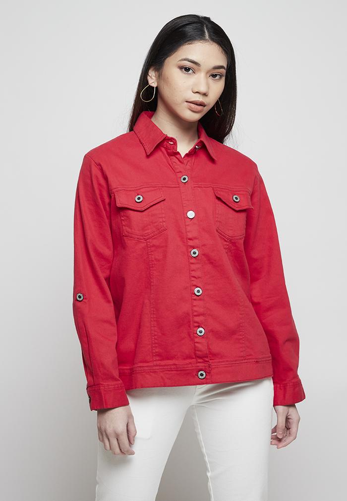 IHANG Soft Denim Jacket Wanita Red 