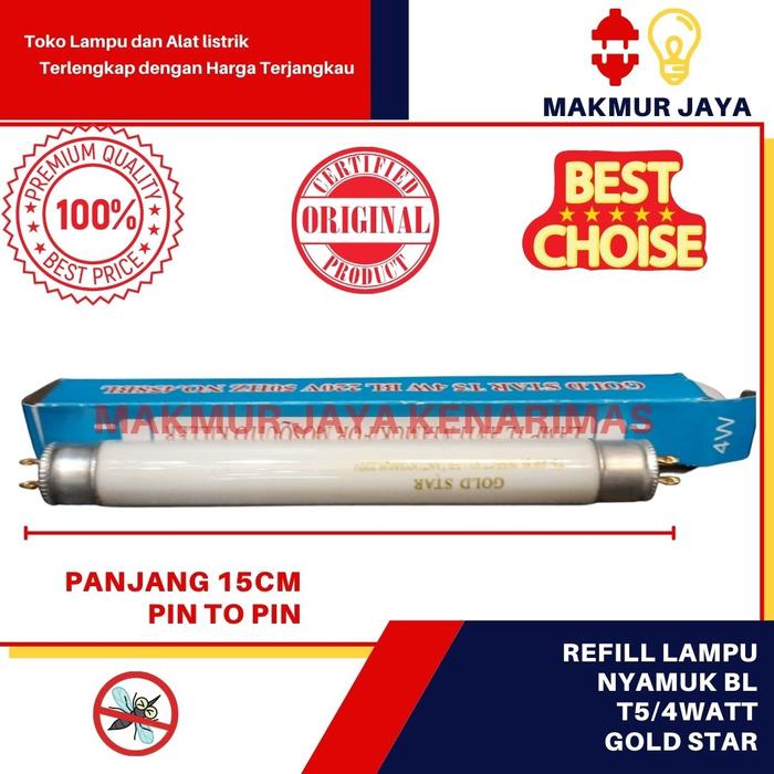 Gambar Lampu TL T5 Nyamuk 4Watt BL/Lampu Refil Nyamuk T5/Lampu Nyamuk Evaco - Gold star dari MAKMUR JAYA KENARIMAS undefined Tokopedia