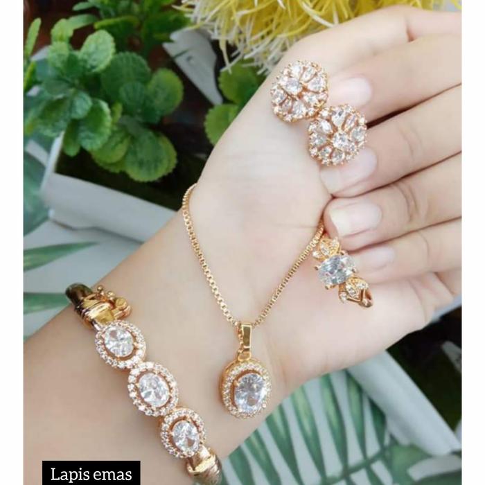 Gambar SET PERHIASAN FASHION LAPIS EMAS PERMATA ZIRCON AAA+ ANTI KARAT PL2292 dari JC 77 undefined Tokopedia