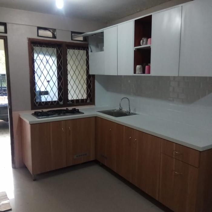Gambar kitchen set minimalis ukuran 300X2 kayu total 6 meter rak piring hpl dari Fransis Furniture undefined Tokopedia