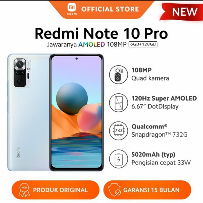 Gambar Xiaomi Redmi Note 10 Pro (6GB+128GB) AMOLED 6.67" 108MP Quad Kamera S - glacier blue dari albayta karang pilang undefined Tokopedia