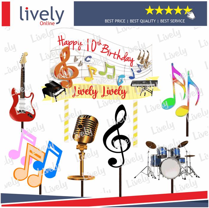 Gambar Custom Nama Cake Topper Karakter MUSIK MUSIC Hiasan Ulang Tahun dari Lively Online Store undefined Tokopedia