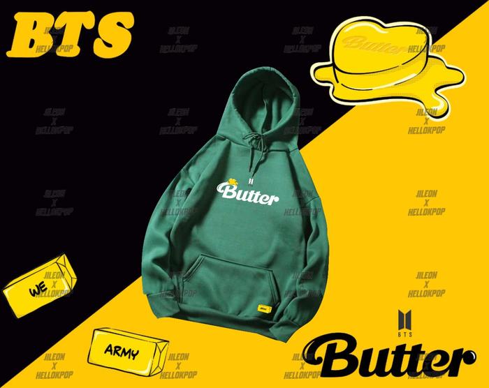 HOODIE JAKET BTS BUTTER BANGTAN ARMY JUNGKOOK TAEHYUNG JIMIN SUGA JIN  Hijau, M