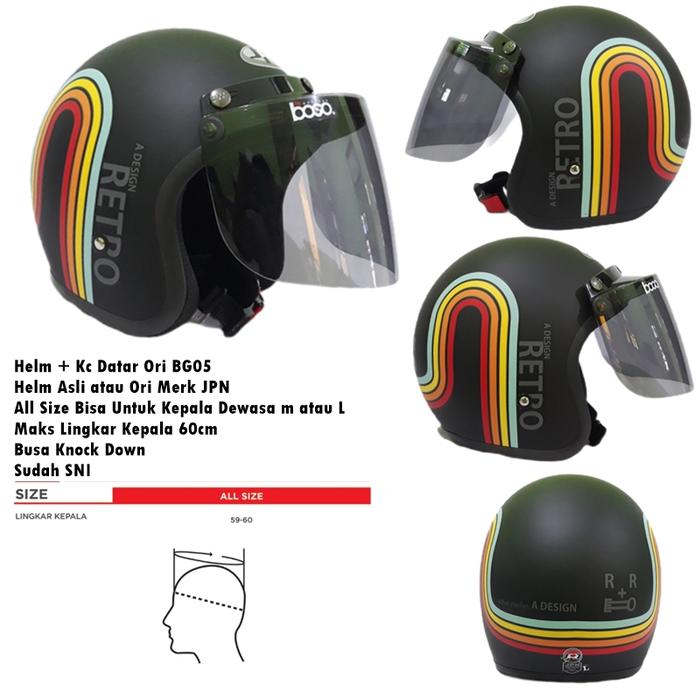 Gambar Helm JPN bogo Retro Klasik A Design Rainbow Hitam Doff Kaca Datar Ori - +KcDatarBogoOri, M dari Skuterhelm91 undefined Tokopedia