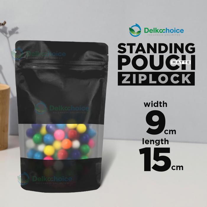 Gambar STANDING POUCH WINDOW ZIPLOCK MATTE DELKOCHOICE - HITAM MATTE, 12CM X 20CM dari dkmpacking undefined Tokopedia