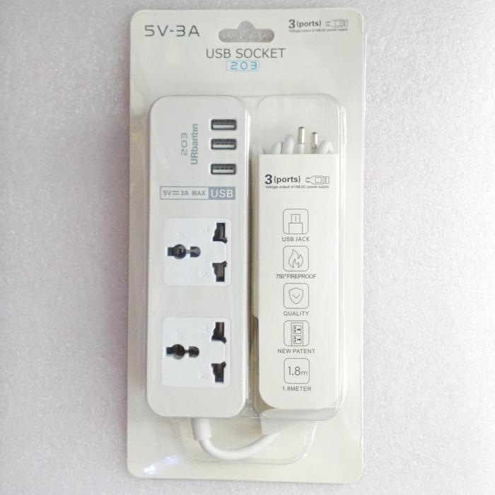 Gambar Stop kontak Colokan listrik USB charger hp 3 Ports usb kabel pjg 1,8m - Putih dari fumiflash undefined Tokopedia