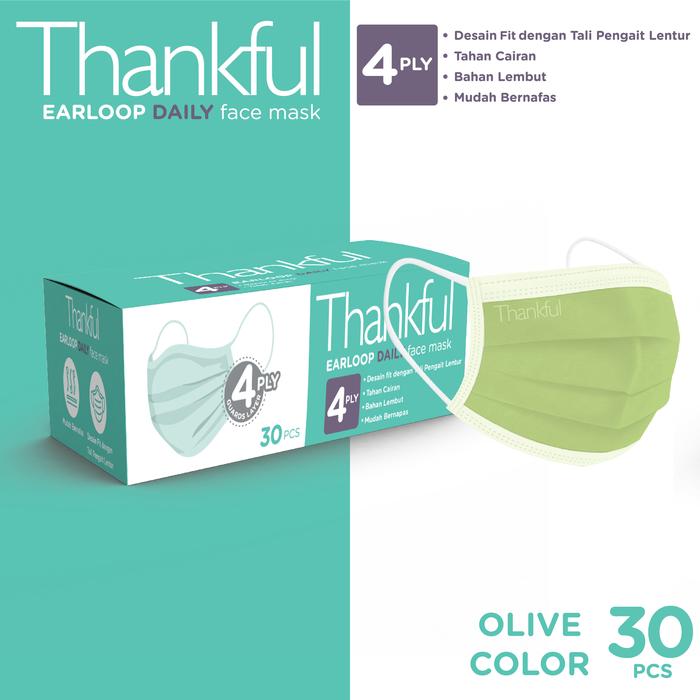 Gambar THANKFUL 4 - Lapis Earloop Daily Face Mask Adult - Box isi 30 pcs - olive, All Size dari Thankful Official Store undefined Tokopedia