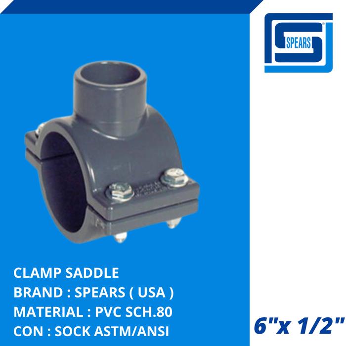 Spears 867-SR Series PVC Clamp-On Saddle with EPDM O-Ring Zink Bolt Stainless Steel Reinforced Outlet Schedule 80 4 IPS OD x 1 NPT Female Spears 867-SR Series PVC Clamp-On Saddle with EPDM O-Ring Zink Bolt Stainless Steel Reinforced Outlet Schedule 80 4 IPS OD x 1 NPT Female