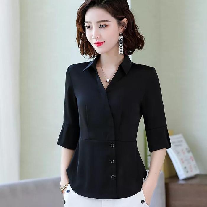 Gambar NANALISSA FASHION PAKAIAN WANITA KEMEJA CASUAL STYLE KOREA HARUKA - Hitam, ONESIZE dari NANALISSA undefined Tokopedia