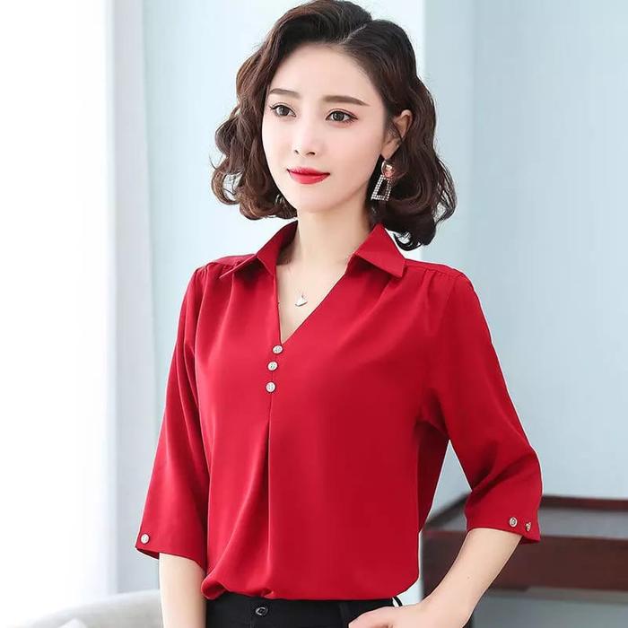 Gambar NANALISSA FASHION PAKAIAN WANITA BLUS KEMEJA MODEL IVANCA STLYE KOREA - MAROON dari NANALISSA undefined Tokopedia