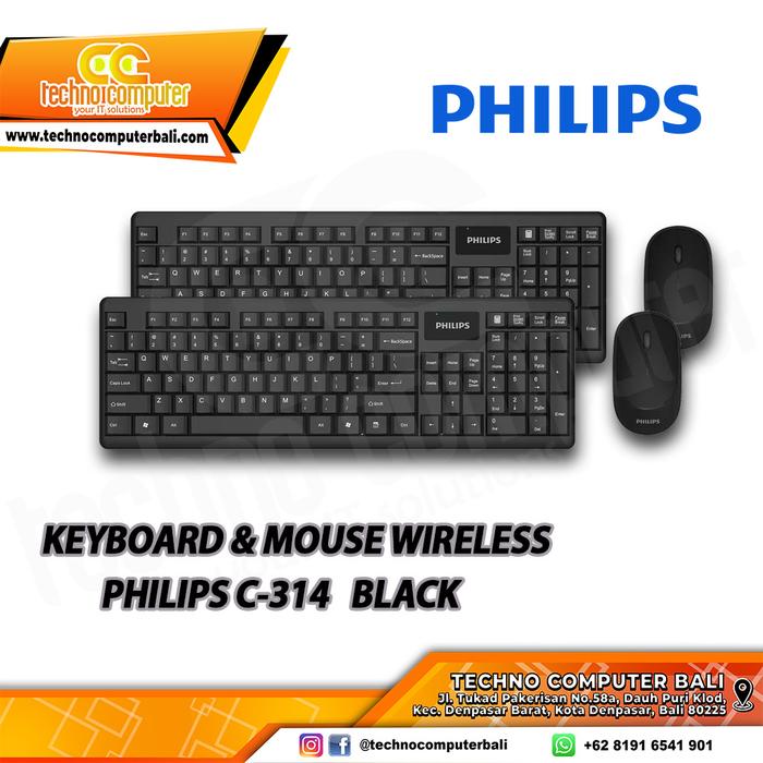 Gambar KEYBOARD & MOUSE WIRELESS PHILIPS C-314 - Hitam dari Techno Computer Bali undefined Tokopedia