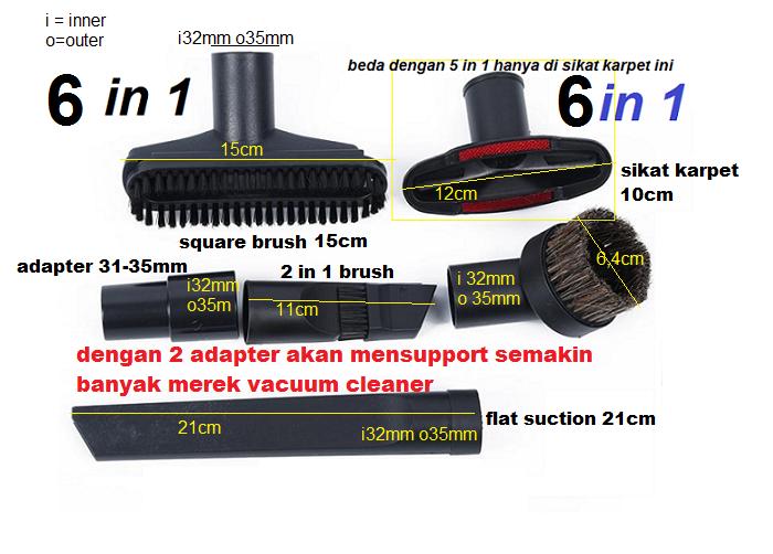 Gambar Brush 35mm Nozzle 32mm Accessories Universal Black Vacuum Cleaner Dust - 6 in 1 dari KRstorex undefined Tokopedia