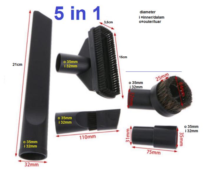 Gambar Brush 35mm Nozzle 32mm Accessories Universal Black Vacuum Cleaner Dust - 5 in 1 dari KRstorex undefined Tokopedia