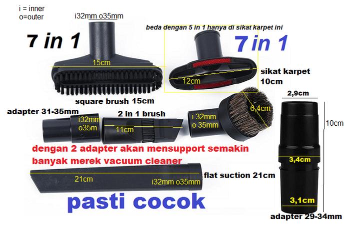 Gambar Brush 35mm Nozzle 32mm Accessories Universal Black Vacuum Cleaner Dust - 7 in 1 dari KRstorex undefined Tokopedia