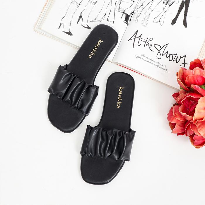 Gambar Katakita Grizelle Flat Sandal Teplek Sendal Wanita kerut - Hitam, 37 dari Katakitaofficial undefined Tokopedia